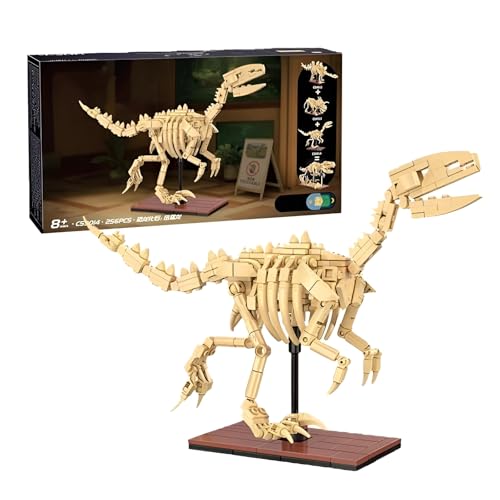 MirthMakers Skelett Dinosaurier Bauklötze Garnitur - 256PCS Velociraptor Leuchtend Blöcke Steine Spielzeug, Idee für Heim Büro Dekoration, Geburtstagsgeschenk für Erwachsene und Kinder ab 6 Jahren von MirthMakers