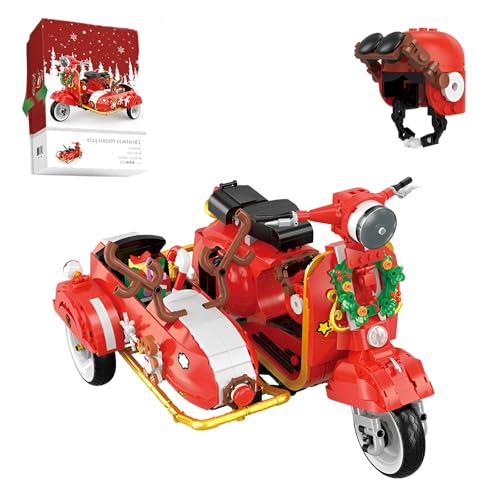 MirthMakers Weihnachts-Motorrad-Mini-Bausatz – 1529-teiliges Dreiräder-Bauset, Fahrzeugmodell im Weihnachtsmann-Design, Dekoration für das Homeoffice, STEN-Lernspielzeug, Weihnachten von MirthMakers