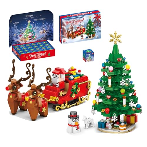 MirthMakers Weihnachtsbaum-Bausatz – 912 Teile Santa's Sleigh Mini-Bausatz, Rentier, geschmücktes Auto, Winterdorf-Wohnungsdekoration, Weihnachtsdekoration, Erwachsene und Kinder von MirthMakers