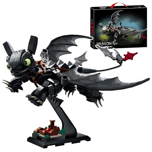 Night Shadow Dragon Bausatz – 408 Teile Schwarzes Anime-Dinosaurier-Bauset mit Display-Ständer, Bewegliche Sammlerfigur zum Ausstellen, Wohnaccessoire, Erwachsene, Kinder von MirthMakers