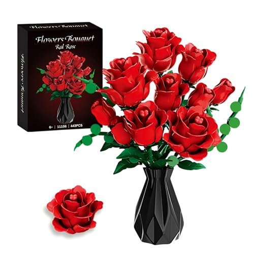 Rosenstrauß-Bausatz – 443PCS Set mit Künstlichen Blumen, Ewiges Blumenarrangement, DIY-Pflanzenmodell, Botanische Sammlung, Elegante Schreibtischdekoration, Kreatives Geschenk für Mädchen Frauen von MirthMakers
