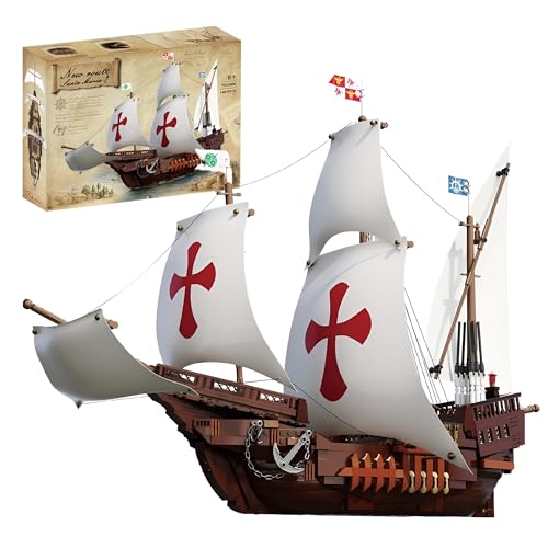 Santa Maria Flaggschiff-Bausteine – 1497 Teile Historisches Segelschiff-Bausatz, Sammlermodell eines Kriegsschiffs, nautische Dekoration für das Homeoffice, Premium-Geschenk für Sammler, Erwachsene von MirthMakers