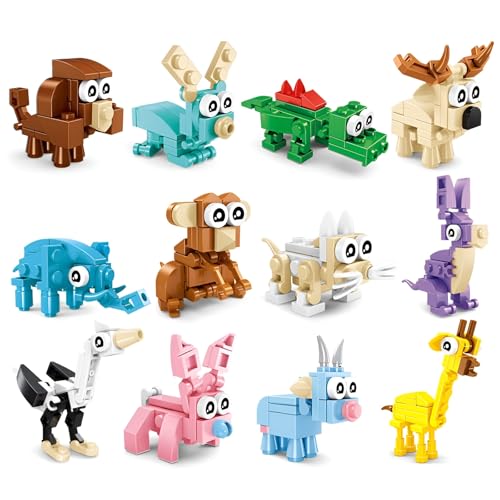 Tierisches Bausteine-Set - 12 Teiliger Transformierbarer Wildtier-Bausatz mit 36 Steinen Hirsch, Affe, STEM-Lernspielzeug, Kreatives Dschungel-Abenteuer-Geschenk für Kinder ab 6 Jahren (322 Teile) von MirthMakers