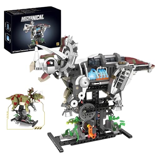 Triceratops Semi-Mechanisches Bausteinset – 715-teiliges Doppelseitiges Dinosaurier-Bausteinset, Wohnaccessoire, STEM Interaktives Baukastensystem, Kreatives Geschenk für Kinder, Erwachsene von MirthMakers