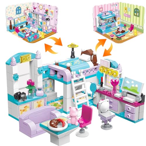3-in-1 Baustein-Haus für Mädchen ab 6 Jahren, Kreatives Lernspielzeug mit Schlafzimmer, Wohnzimmer und Küche, 194 Teile mit 3 Bauweisen, STEM Spielzeug zur Förderung von Feinmotorik und Kreativität 3-in-1 Baustein-Haus für Mädchen ab 6 Jahren, Kreatives Lernspielzeug mit Schlafzimmer, Wohnzimmer und Küche, 194 Teile mit 3 Bauweisen, STEM Spielzeug zur Förderung von Feinmotorik und Kreativität von Mirthben