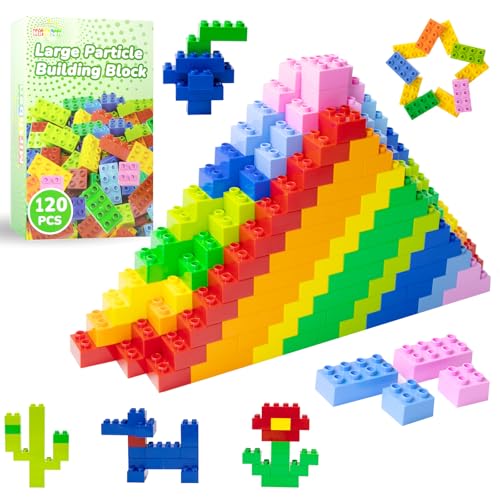 Mirthben 120 Stück Große Bausteine Set, 2 Formen und 8 Farben Bauklötze, Kompatibel mit Duplo Steine und Allen führenden Marke, Bunte Bauspielzeug für Kinder ab 3 Jahren von Mirthben