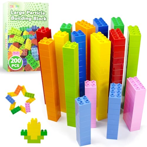 Mirthben 200 Stück Große Bausteine Set, 2 Formen und 8 Farben Bauklötze, Kompatibel mit Duplo Steine und Allen führenden Marke, Bunte Bauspielzeug für Kinder ab 3 Jahren von Mirthben