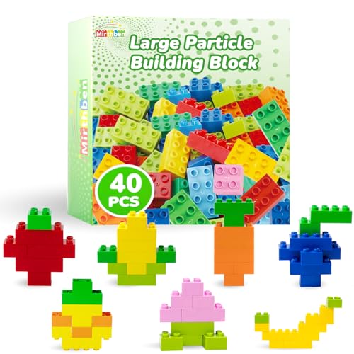 Mirthben 40 Stück Große Bausteine Set, 2 Formen und 8 Farben Bauklötze, Kompatibel mit Duplo Steine und Allen führenden Marke, Bunte Bauspielzeug für Kinder ab 3 Jahren von Mirthben