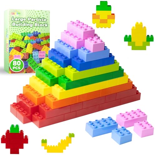 Mirthben 80 Stück Große Bausteine Set, 2 Formen und 8 Farben Bauklötze, Kompatibel mit Duplo Steine und Allen führenden Marke, Bunte Bauspielzeug für Kinder ab 3 Jahren von Mirthben