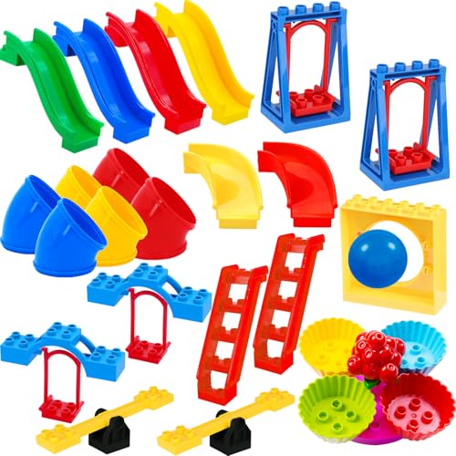 Mirthben Großen BauSteine Haus Zubehör Kompatibel mit Duplo Steine, Zusammengebaut Duplo Bauernhof Spielhaus Vergnügungspark Zubehör, Geeignet für Jungen und Mädchen ab 3 Jahren von Mirthben