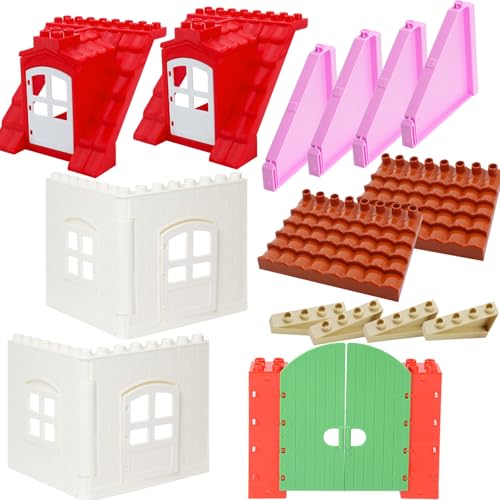 Mirthben Großen BauSteine Haus Zubehör Kompatibel mit Duplo Steine, Zusammengebaut Duplo Bauernhof Spielhaus Vergnügungspark Zubehör, Geeignet für Jungen und Mädchen ab 3 Jahren von Mirthben