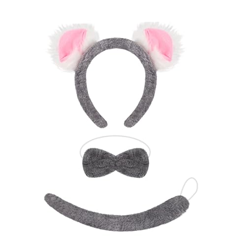 Koala-Kostüm-Zubehör-Set, Koala-Ohren, Stirnband, Schwanz, Fliege, Tier-Kostüm für Halloween, Cosplay, Party, Halloween, Cosplay, für Herren und Damen Koala-Kostüm-Zubehör-Set, Koala-Ohren, Stirnband, Schwanz, Fliege, Tier-Kostüm für Halloween, Cosplay, Party, Halloween, Cosplay, für Herren und Damen von Mirweon