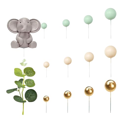Kuchendekorationssets mit Elefantenmotiv für Geburtstagsparty, Babyparty, Hochzeitstortenaufsätze mit Luftballons und Figuren von Mirweon