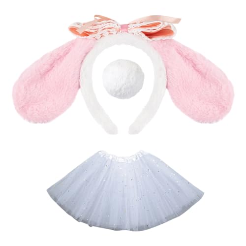 Mirweon 1/2/3-teiliges Hundekostüm-Zubehör-Set mit Hundeohren, Stirnband, Schwanz, Tutus, Rock, Zubehör-Set, Kinder-Tierverkleidungs-Set von Mirweon
