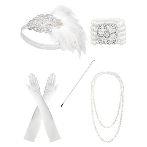 Mirweon 20er Jahre Flapper Frauen Stirnband Halskette Ohrringe 1920er Vintage Cosplay Party Kostüm Zubehör Set von Mirweon