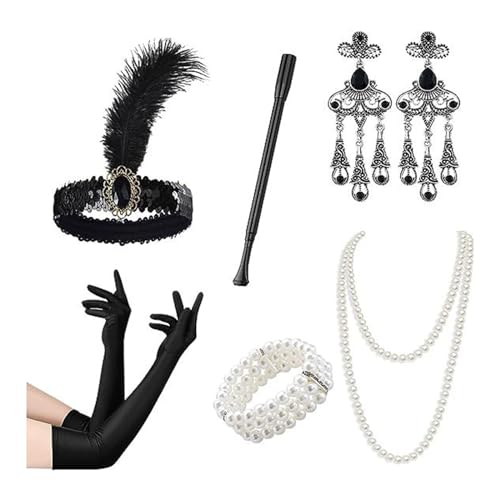 Mirweon 20er Jahre Flapper Frauen Stirnband Halskette Ohrringe 1920er Vintage Cosplay Party Kostüm Zubehör Set von Mirweon
