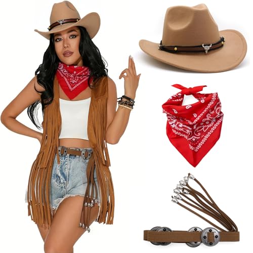 Mirweon Damen Western-Cowgirl-Kostüm, Cosplay, Halloween, dekorativer Gürtel, Schal, mehrlagig, Cowgirl-Kostüm, Bündel für Halloween-Partys von Mirweon