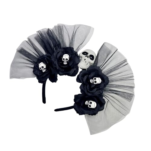 Mirweon Day of the Deads Kopfschmuck Totenkopf Blume Krone Stirnband Halloween Cincos des Mayoes Partykostüme für Damen Geschenke Halloween Dia De Los Muerto Partykostüm von Mirweon