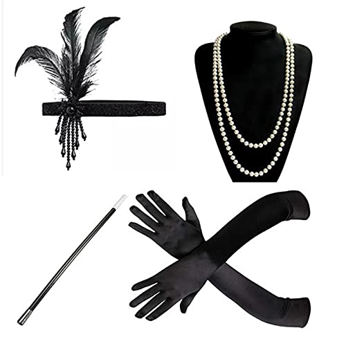 Mirweon Flapper-Stirnbänder, Halskette, Handschuhe, Stick der 1920er Jahre, Abschlussball und schöne Kopfbedeckung, elegante Kopfbedeckung Mirweon Flapper-Stirnbänder, Halskette, Handschuhe, Stick der 1920er Jahre, Abschlussball und schöne Kopfbedeckung, elegante Kopfbedeckung von Mirweon