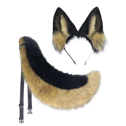 Mirweon Füchse Ohren und Schwanz Set Fuzzy Wolf Ohren Stirnbänder mit Schwanz Halloween Cosplay Party Kind Erwachsene Wolf Kostüm Zubehör von Mirweon