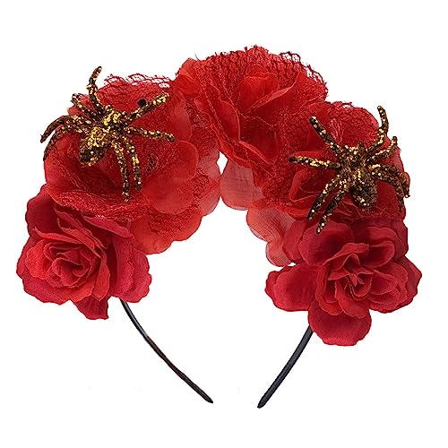Mirweon Halloween-Blumen-Haarreif, Pfingstrose, Stirnbänder, LolitaStyle, Kostüm, Kopfbedeckung, Party-Requisiten, Gothic-Haarschmuck, Damen-Girlande, Cosplay-Kopfschmuck von Mirweon