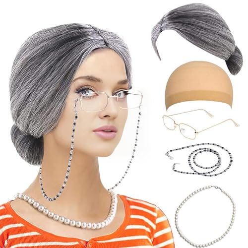 Mirweon Halloween-Kostüm für alte Dame für Kinder, Mädchen, 100 Schultage, Oma, Cosplay, Kostüm-Zubehör Mirweon Halloween-Kostüm für alte Dame für Kinder, Mädchen, 100 Schultage, Oma, Cosplay, Kostüm-Zubehör von Mirweon