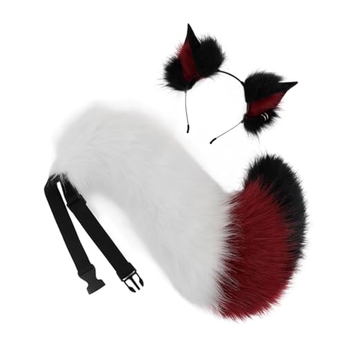 Mirweon Handgefertigte Plüsch-Füchse Ohren Stirnbänder Kunstpelz Schwanz für Halloween Cosplay Party Kostüme Zubehör für Kinder Erwachsene Tier Cosplay Kostüm von Mirweon