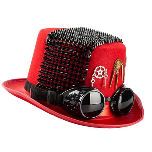 Mirweon Hut mit Nieten im Industriealter, mit Brille, dunkles Kostüm, Feier, Zubehör, mechanisches Design, Halloween-Kostüm-Hut von Mirweon