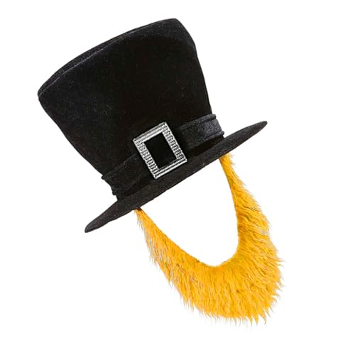 Mirweon Plüsch-Zylinderhut mit Bart für Halloween, lustiges Piratenkostüm-Zubehör, Erwachsenengröße, verstellbares Stirnband, Halloween-Kostüm-Zubehör mit abnehmbarem Bart von Mirweon