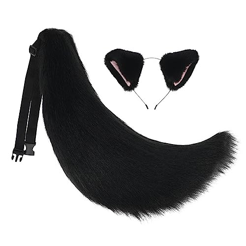 Mirweon Verstellbare Taille, Schnalle, Schwanz, Kostüm, pelziger Schwanz, Katzen, Clip-Ohren-Set, Kunstschwanz, Cosplays, Ohrenschwanz, künstlicher Schwanz, Kostümschwanz und Ohren, Kunstschwanz von Mirweon