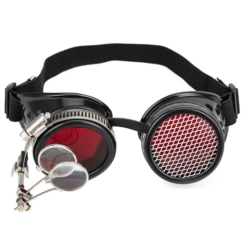 Mirweon Vintage-Brille, Punk, Gothic, Retro, Steampunk, Brille für Halloween, Herren, Cosplay, Kostüme, Zubehör, Steampunk-Brille, Cosplay, Halloween, Vintage-Brille, verstellbar, elastisch von Mirweon