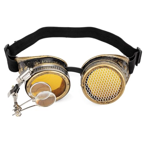 Mirweon Vintage-Brille, Punk, Gothic, Retro, Steampunk, Brille für Halloween, Herren, Cosplay, Kostüme, Zubehör, Steampunk-Brille, Cosplay, Halloween, Vintage-Brille, verstellbar, elastisch von Mirweon