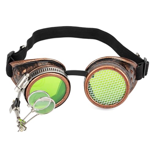 Mirweon Vintage-Brille, Punk, Gothic, Retro, Steampunk, Brille für Halloween, Herren, Cosplay, Kostüme, Zubehör, Steampunk-Brille, Cosplay, Halloween, Vintage-Brille, verstellbar, elastisch von Mirweon