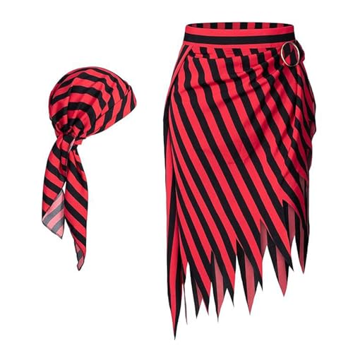 Piraten-Bandana, Kopftuch, Rock, Kostümzubehör-Set für Damen und Herren, Halloween, Cosplay, Kapitän, Piratenkostüm, 2 Stück Piraten-Bandana, Kopftuch, Rock, Kostümzubehör-Set für Damen und Herren, Halloween, Cosplay, Kapitän, Piratenkostüm, 2 Stück von Mirweon