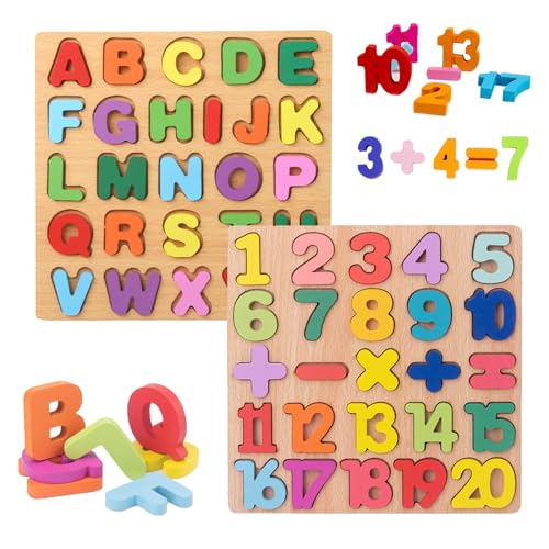 MisFun 2 Stück Holzpuzzle, Kinder Steckpuzzle aus Holz Greifpuzzle, Holz Puzzle Zahlen Buchstaben Grafiken, ab 3+ Jahre Kinder Spielzeug für Frühes Lernen Bildungsspiele MisFun 2 Stück Holzpuzzle, Kinder Steckpuzzle aus Holz Greifpuzzle, Holz Puzzle Zahlen Buchstaben Grafiken, ab 3+ Jahre Kinder Spielzeug für Frühes Lernen Bildungsspiele von MisFun