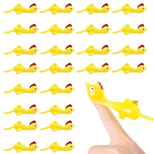 MisFun 24 Stück Schleuder Huhn Finger Spielzeug - Fingerschleuder, Gummi Gadgets, Dehnbare Lustige Katapult Hühner von MisFun