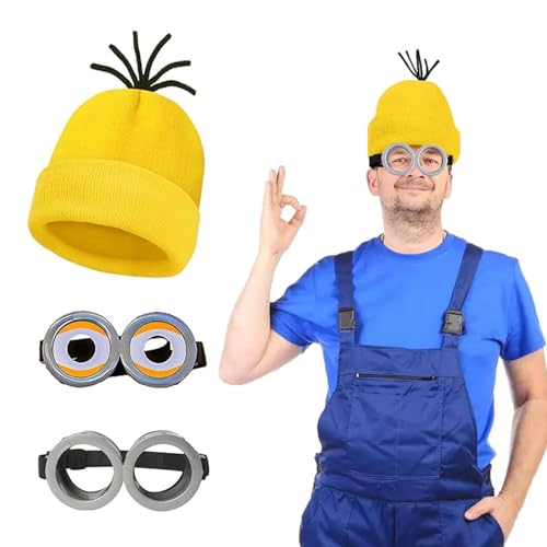 MisFun 3 Stück Minion Kostüm Zubehör, Halloween Cosplay, Faschingskostüm, Halloween Kostüm Zubehör, Film Kostüm Erwachsene, 2 Steampunk Brille und 1 Gelbe Beanie Hüte, für Damen Herren Kinder MisFun 3 Stück Minion Kostüm Zubehör, Halloween Cosplay, Faschingskostüm, Halloween Kostüm Zubehör, Film Kostüm Erwachsene, 2 Steampunk Brille und 1 Gelbe Beanie Hüte, für Damen Herren Kinder von MisFun