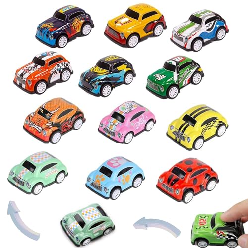 MisFun Auto Spielzeug, 12 Stück Matchbox Auto, Spielzeug Autos Aufziehautos Kinder Mini Autos Set Spielzeugauto Cars Rennauto Metall Stunt Spielzeugauto Zurückziehen Spielzeugautos von MisFun