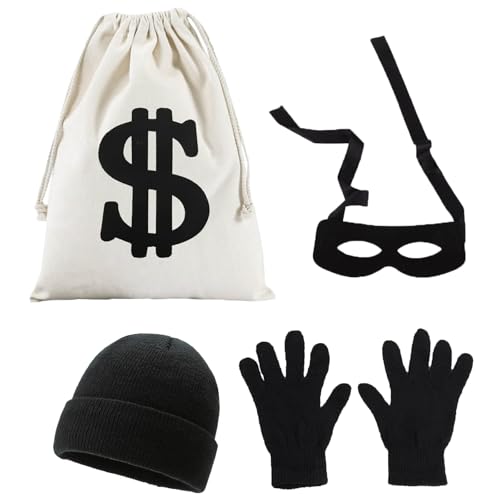 MisFun Bankräuber Kostüm Set, Dieb Kostüm, Räuber Kostüms Kinder Erwachsene Fasching Kleidung mit Räuber Maske Hut Handschuhen Geldsack, Dieb Kostüms Kinder Herren für Karneval Fasching Mottoparty MisFun Bankräuber Kostüm Set, Dieb Kostüm, Räuber Kostüms Kinder Erwachsene Fasching Kleidung mit Räuber Maske Hut Handschuhen Geldsack, Dieb Kostüms Kinder Herren für Karneval Fasching Mottoparty von MisFun