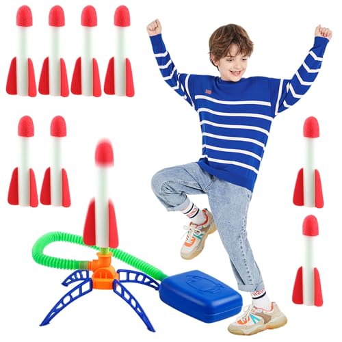 MisFun Raketen Spielzeug Für Kinder, 8 Foam Rockets and 1 Launcher Pad, Raketenspiel Kinder Outdoor, Garten Spielzeug, Outdoor Spielzeugs für Kinders ab 3-12 Jahre, im Strand oder Park von MisFun