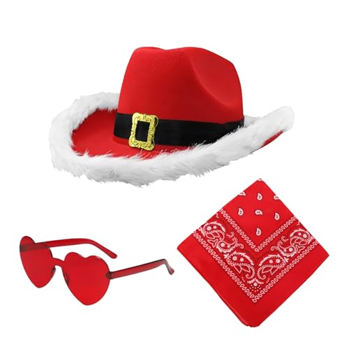Misaakoeq Weihnachtsmann-Cowboyhut, Cosplay, Westernhut, Party-Kopfbedeckung, 3 x Herz-Brille, Weihnachtsfeier, Cowgirl, breite Krempe, Western-Kostüm-Zubehör Misaakoeq Weihnachtsmann-Cowboyhut, Cosplay, Westernhut, Party-Kopfbedeckung, 3 x Herz-Brille, Weihnachtsfeier, Cowgirl, breite Krempe, Western-Kostüm-Zubehör von Misaakoeq
