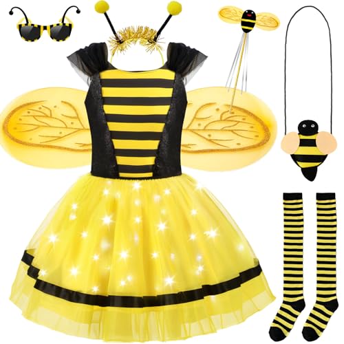 Bienenkostüm Kinder Bienen Flügel Bienen Rock Bienen Kostüm Accessoires Mit Zauberstab Bienen Tasche Stulpen Biene Bienen Haarreif Bienenbrille Halloween Karneval Kostüm Kinder Mädchen (120cm) von Mishopy