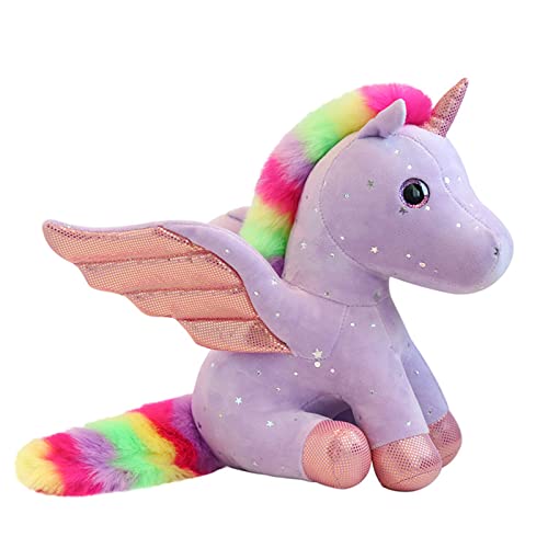 Mislaxy Einhorn Kuscheltier Glänzende Mehrfarbig Regenbogen Engel Einhorn Pegasus Plüschtier Kawaii Weich 23 cm Geschenk für Weihnachten Geburtstag (Lila) von Mislaxy