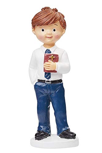 Deko-Figuren für Heilige Kommunion - Konfirmation & Firmung - Torten-Figur Kuchen-Aufsatz Tisch-Deko Dekoration Firmung Mädchen & Jungen (Junge mit Bibel) von Miss Lovely