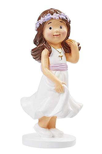 Deko-Figuren für Heilige Kommunion - Konfirmation & Firmung - Torten-Figur Kuchen-Aufsatz Tisch-Deko Dekoration Firmung Mädchen & Jungen (Mädchen mit Blumenkranz) von Miss Lovely