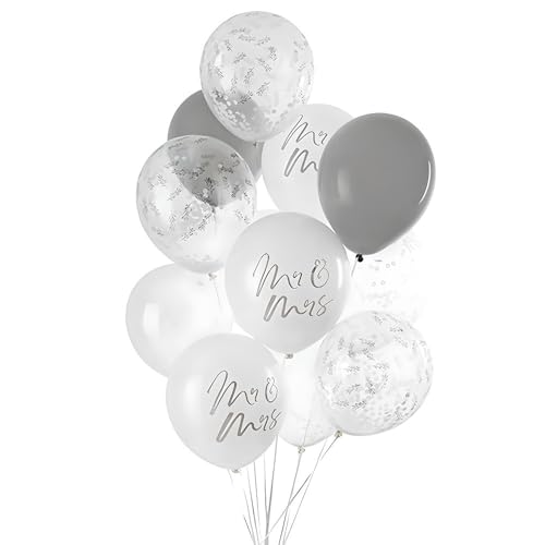 Hochzeitsballons MR & MRS – 12 Stück mit Ringelband – Latexballons Weiß Grau Silber – Hochzeit Deko Ballons Heliumgeeignet – Brautpaar Deko Set Hochzeitsballons MR & MRS – 12 Stück mit Ringelband – Latexballons Weiß Grau Silber – Hochzeit Deko Ballons Heliumgeeignet – Brautpaar Deko Set von Miss Lovely