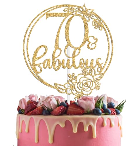 70 & Fabulous Cake Topper Cheers to Seventy Years Birthday Party Decorations Happy 70th Birthday Decoration Flower Themed 70th Bday/Anniversary Decoration Gold Glitter von Miss Onederful