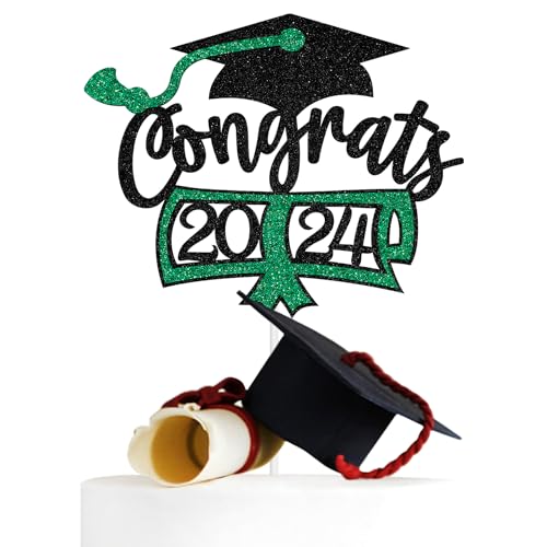 Congrats 2024 Cake Topper, Congratulations/So Proud of You Cake Decor, Class of 2024 Grad Graduation Party Decoration Supplies, Black and Green Glitter von Miss Onederful