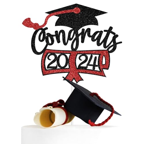 Congrats 2024 Cake Topper, Congratulations/So Proud of You Cake Decor, Class of 2024 Grad Graduation Party Decoration Supplies, Schwarz und Rot Glitzer Congrats 2024 Cake Topper, Congratulations/So Proud of You Cake Decor, Class of 2024 Grad Graduation Party Decoration Supplies, Schwarz und Rot Glitzer von Miss Onederful