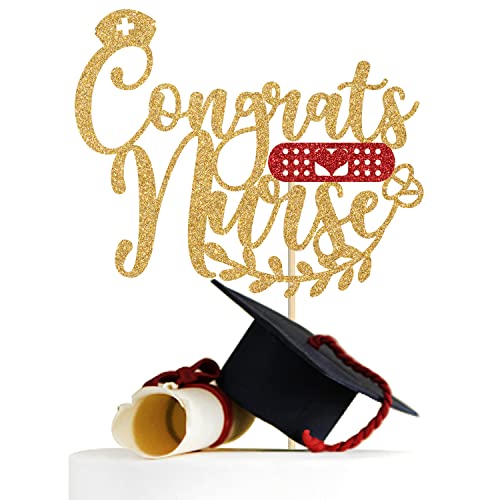 Congrats Nurse Kuchendekoration, Klasse 2023, Krankenpflege, Überlebende, Abschluss, Dekoration (Gold & Rot) von Miss Onederful